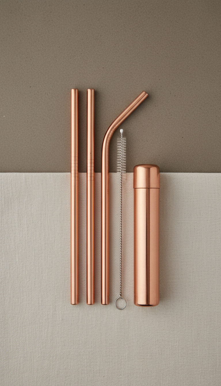Copper straws set hand-finished